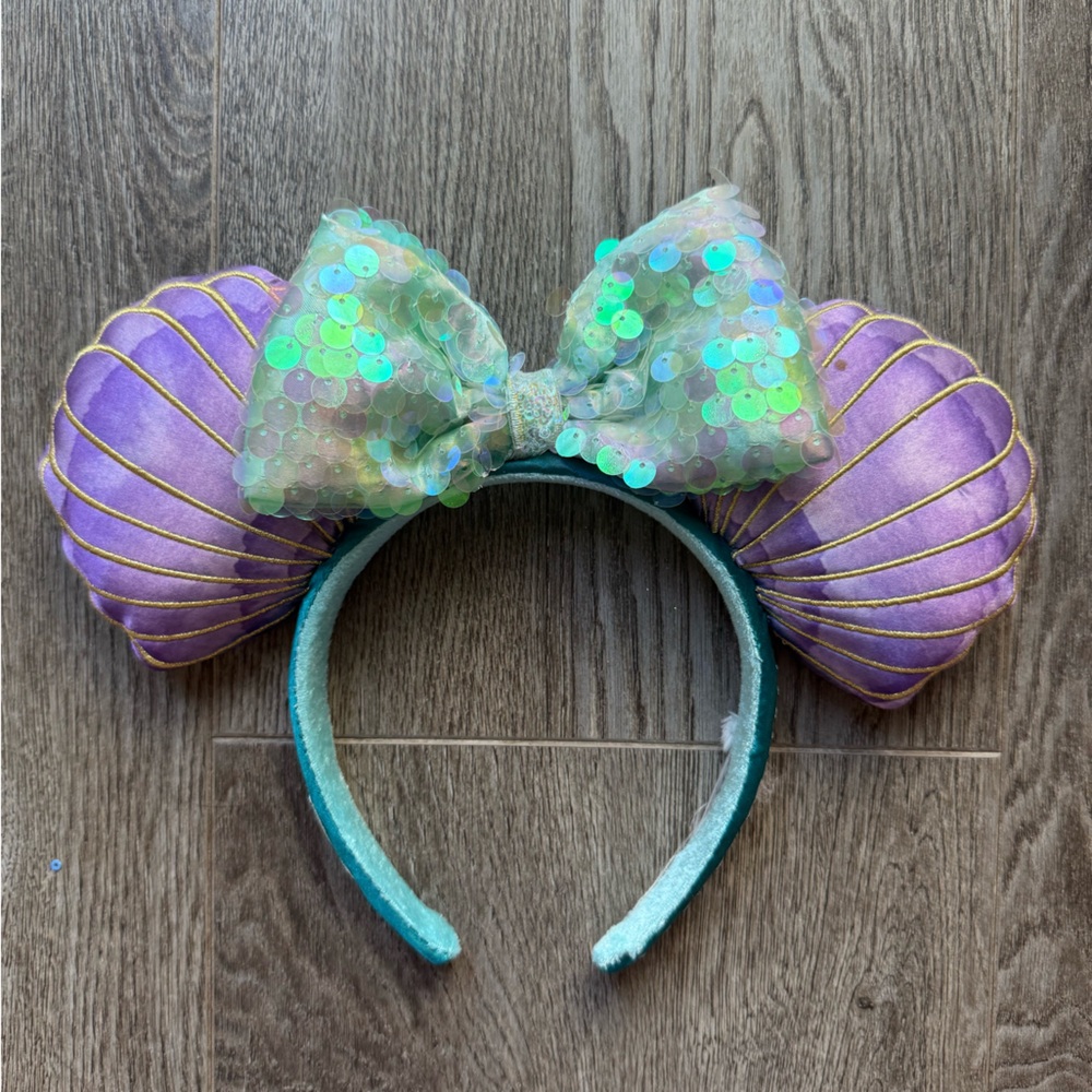 Disney Purple and Teal Seashell Headband with Sequin Bow